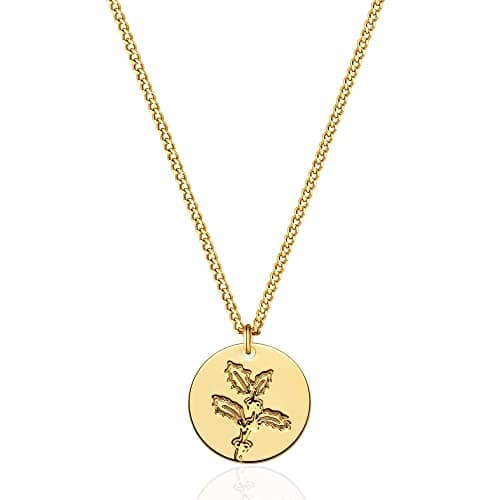 LOYATA Birth Flower Necklace Dainty 14K Gold Plated Necklace Engraved Custom Floral Pendant Necklace Personalized Jewelry Handmade Birthday Gift for Women(Dec.) - Image 1