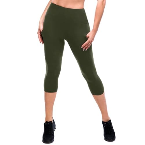 Fawarior High Waisted Capri Leggings for Women with Pockets, Buttery Soft Workout Yoga Leggings ArmyGreen LXL - Image 1