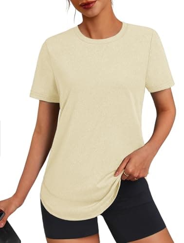 3rd hill Womens Workout Tops Short Sleeve Crewneck Sports Yoga Running Shirts Quick Dry Outfits Apricot L
