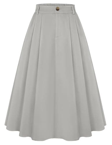 Belle Poque Vintage Skirt Below Knee Length Flowy A Line Office Skirts for Women Trendy Light Grey 2XL - Image 1