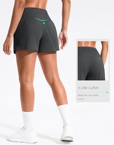 Soothfeel Women's Athletic Running Shorts with Pockets 3.5" Quick Dry High Waisted Workout Active Gym Shorts for Women Dark Grey L - Thumbnail 3
