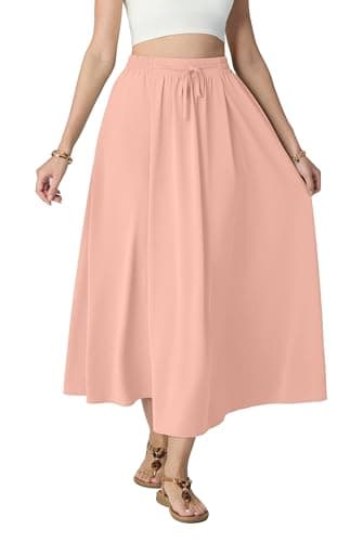 HiMONE Womens Summer Long Chiffon Skirt Elegant High Waist Flowy A-Line Maxi Silk Skirts for Cocktail Party Wedding Pink XL - Image 1