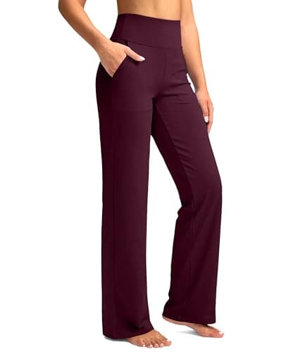 G Gradual Women's Yoga Pants Wide Leg with Pockets High Waist Stretch Loose Casual Lounge Sweatpants Petite/Regular/Tall (Wine, Inseam 30, XL) - Image 1