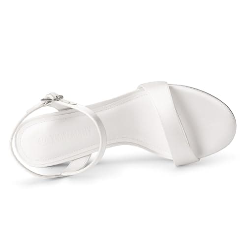 XMWEALTHY White Chunky High Heels for Women 3-Inch Comfortable Open Toe Wedding Bridal Heels Ankle Strap Summer Dressy Party Heeled Sandals Size 6 - Thumbnail 3