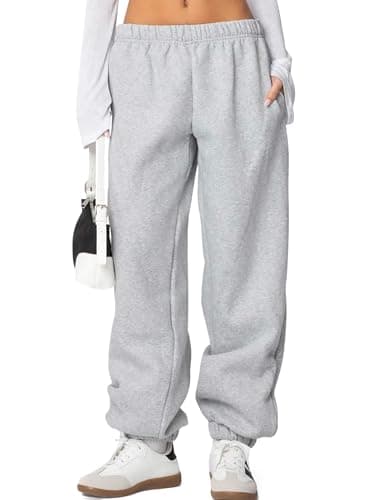 FACDIBY Women's Fleece Lined Sweatpants High Waist Drawstring Sweat Pants Baggy Athletic Pants with Pockets,Grey XL - Image 1