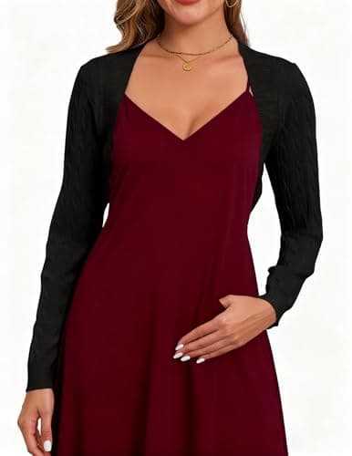 VIAURBE Women's Cardigan Long Sleeve Bolero Shrugs for Evening Dress Lightweight Cropped Open Front Casual Knit Tops Black 2XL - Image 1