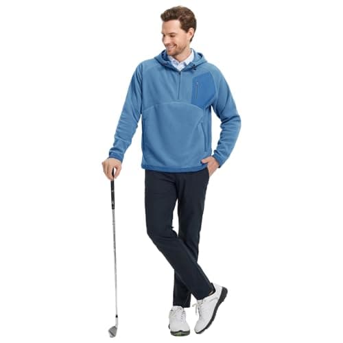 Rouen Polar Fleece Hoodie Men Sweatshirt Microfleece Soft Athletic Casual Warm Hooded Golf Quarter Zip Pullover Men Misty Blue - Thumbnail 6