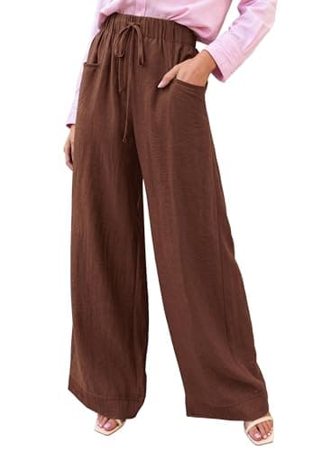 KIRUNDO Wide Leg Palazzo Pants for Women Summer High Waist Flowy Casual Trousers Lounge Pants Beach Vacation Travel Outfits (Brown, Medium) - Image 1