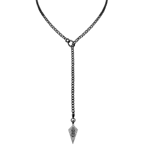 EverGlimp Knight's Shield Slip Chain Choker with Diamond Relief Pendant, Adjustable Long Y-Lariat Necklace for Women in Black PVD Stainless Steel, 27'' - Image 1