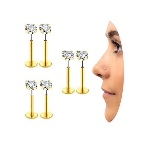 COTATI 20G Flat Back Earrings Stud Threadless Tragus Cartilage Lip Medusa Piercing Jewelry Hypoallergenic (Gold,20G 4/4/4mm CZ) - Image 1