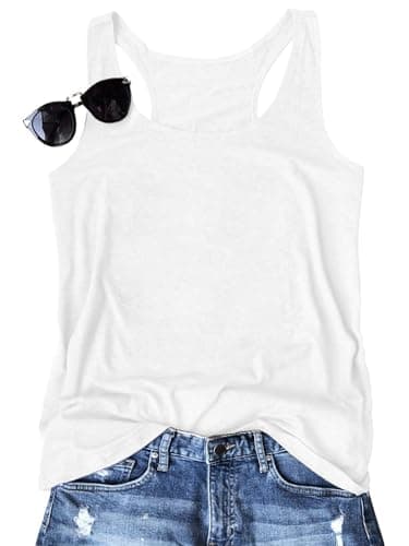 Binshre Tank Tops for Women Summer Casual Beach Sleeveless O-Neck Vacation Shirt Cami Solid-White - Image 1