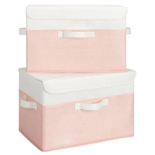 GRANNY SAYS Storage Baskets with Lids, Decorative Storage Boxes, Clothes Storage Bins for Closet, Foldable Storage Organizers, Pink, 2-Pack - Image 1
