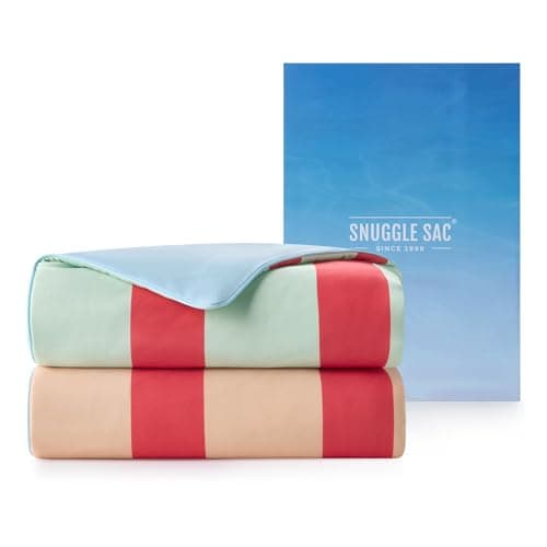 Snuggle Sac Mediterranean Stripe Cooling Comforter King Size Set, Q-Max ＞0.45 Cooling Blanket for Hot Sleepers & Night Sweats, Double-Sided Lightweight Breathable Summer Quilt, 106x90 Multi Green
