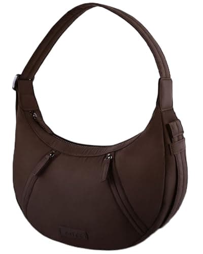 Prite Shoulder Bag Lightweight Crossbody Bag for Women Crescent Travel Purse with Adjustable Strap, Pockets and Key Leash (Brown) - Image 1