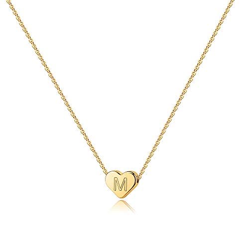 Turandoss Tiny Initial M Necklace for Women, 14K-Gold-Plated Heart Initial Necklaces, Tiny Letter Necklace for Girls Gifts, Heart Necklaces Gifts for Women Girls - Image 1