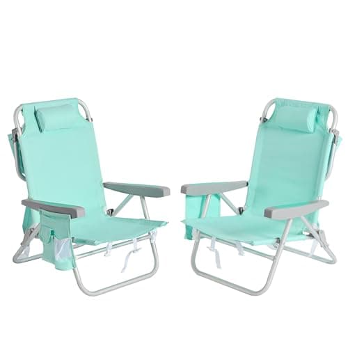 SUNNYFEEL Beach Chairs for Adults 2 Pack 5 Position Lay Flat, Portable Folding Backpack Beach Chair Heavy Duty with Cooler Bag, Cup Holder for Outdoor/Lawn/Picnic/Sand, Foldable Camping Chair - Image 1
