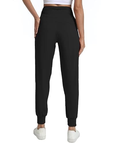 zsenoxaxi Womens Joggers with Zipper Pockets Lightweight High Waisted Athletic Tapered Pants for Travel Workout Lounge(Black,XXL) - Thumbnail 4