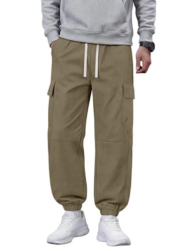 Crastimo Men Baggy Fishing Pants Big and Tall Tapered Leg Heavyweight Soft Comfy Jogging 4 Pockets Cozy Sweatpants 2026 Spring Valentine Day Khaki L - Image 1