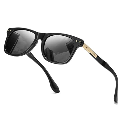 DTIUGUTAE Polarized Sunglasses for Men and Women, Classic Square Sun Glasses Driving Fishing UV Protection (Black frame/Grey lens) - Image 1