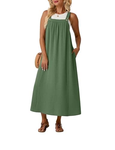 Lepunuo Casual Summer Dress for Women Adjustable Overall Dresses Cover up with Pockets A - Army Green - Image 1