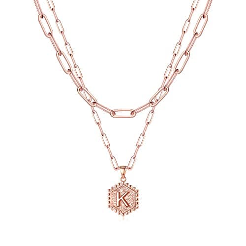 M MOOHAM Layering Initial Necklaces for Women - Cute Hexagon Letter Initial K Necklace Choker Necklace Layered Necklaces for Women - Image 1