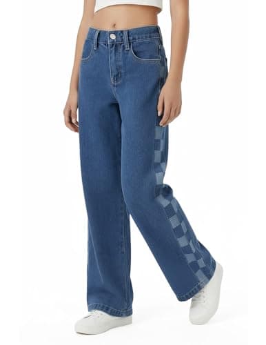 PATPAT Girls Jeans Denim Y2K Elastic Wasit Wide Leg Baggy Jean Trendy Preppy Pants Kids Clothes with Pockets 5-6 Years - Image 1