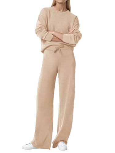 COCOMARTS Womens 2 Piece Lounge Sets Wide Leg Tracksuit Casual Sweatsuits Matching Set 2025 Fall Clothes Trendy Outfits Apricot Large - Image 1