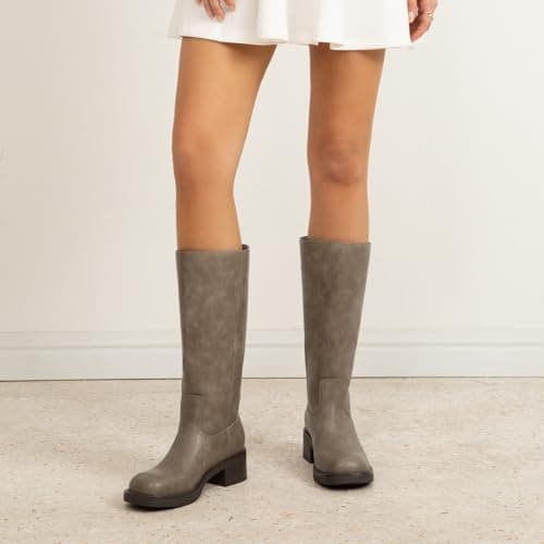 Athlefit Knee High Boots for Women Chunky Heel Tall Riding Boots Square Toe Fashion Womens Winter Booties Taupe Size 5.5 - Thumbnail 3