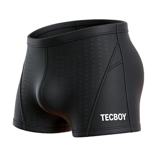 TECBOY Swim Jammers for Men, Compression Mens Square Leg Swimsuit Athletic Swimwear Jammer Youth Endurance Pant Tech Bathing Suit Shorts Swimming Briefs for Racing Training Quick Dry Black Size 28 S