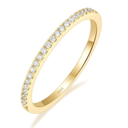 EAMTI 1.5mm Wedding Bands for Women Sterling Silver Half Eternity Stackable Ring 14K Gold Plated CZ Stones Rings Size 10 - Image 1