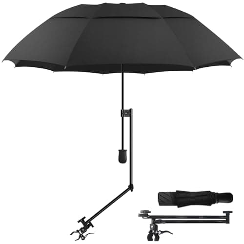 Patio Umbrellas with Adjustable Universal Clamp,Beach umbrella with 10 Sturdy Ribs,Manual Open & Close outdoor umbrella,Portable Umbrellas for Rain,Beach Chair,Golf Cart,Stroller (Black 49″/Type A) - Image 1