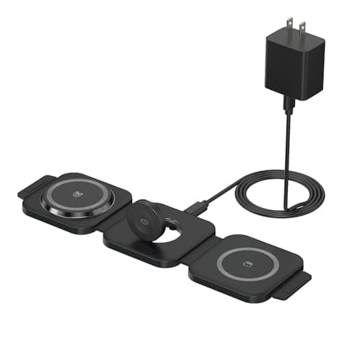 Wireless Charging Station for Apple Multiple Devices - 3 in 1 Foldable Magnetic Wireless Charger - Travel Charging Pad for iPhone 16 15 14 13 12 Pro Max Plus Watch & AirPods (Black) - Image 1
