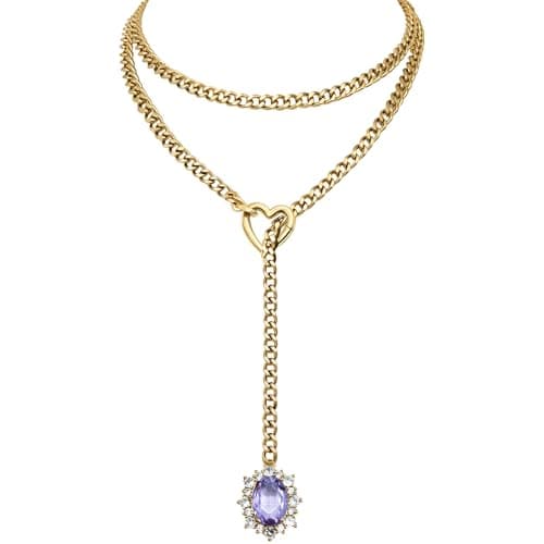 EverGlimp Women's Heart O-Ring Slip Chain Necklace, Double Layered Adjustable 39'' Cuban Chain with Detachable Heart Clasp and Colorful Rhinestone Pendant (Gold-Amethyst Purple) - Image 1