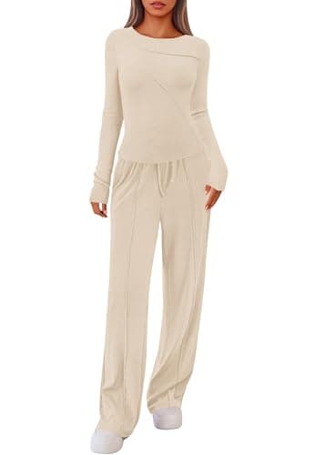 Lazysmile Lounge Sets For Women 2 Piece Sets Fall Outfits Long Sleeve Tops with Wide Legs Pants Casual Matching Set - Image 1