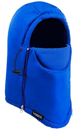 Labeol Kids Balaclava Ski Mask, Blue Winter Waterproof Thick Warm Fleece Face Cover with Adjustable Zippers for Boys Girls