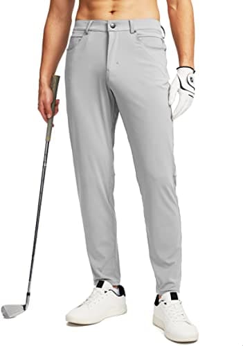 Men's Stretch Golf Pants with 6 Pockets Slim Fit Dress Pants for Men Travel Casual Work (Grey, S) - Image 1