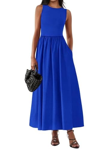 KIRUNDO Summe Sleeveless Maxi Dresses for Women 2026 Spring Wedding Guest A Line Tank Elegant Flowy Beach Long Sundress(Blue, Large) - Image 1