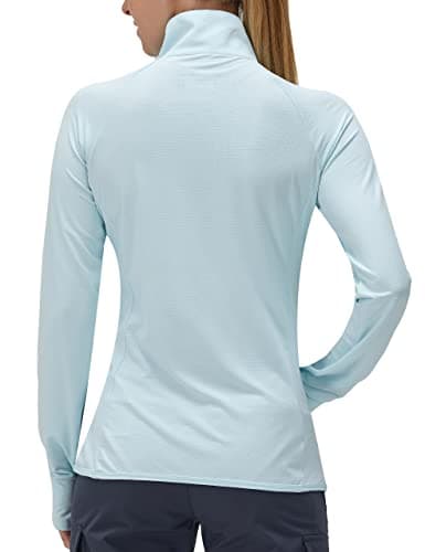 Women's UPF 50+ UV Sun Protection Clothing Long Sleeve Athletic Hiking Shirts Lightweight SPF Zip Up Outdoor Jacket (Blue,L) - Thumbnail 2