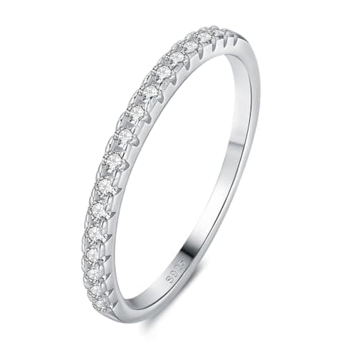 HYLYLEED Moissanite Wedding Bands for Women 18K White Gold Plated Solid 925 Sterling Silver D Color VVS1 Simulated Diamond Stackable Ring Eternity Rings, I Shape, Size 9 - Image 1