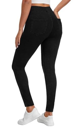 AVAMO Jeggings for Women Tummy Control Stretchy Skinny Jeans Pull On Elastic High Waisted Denim Jeans Leggings Trendy Black - Image 1