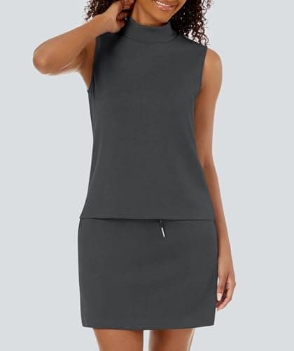 Casly Lamiit Two Piece Set for Women Summer Tennis Skirts with Shorts Tracksuits Sleeveless Travel Outfits Matching Sets Conjuntos De 2 Piezas Para Mujer Dark Grey L - Thumbnail 3