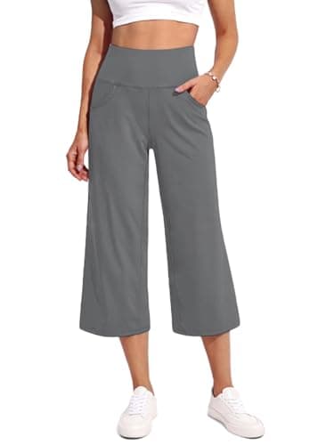 Naimula Capri Pants for Women Wide Leg Loose Yoga Cropped Pants with Pockets Casual Stretch Casual Lounge Grey - Image 1