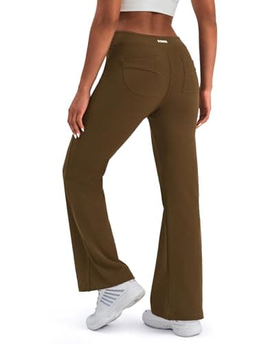 K-Swiss Women's Ribbed Flare Leggings - High Waisted Fleece Lined Bootcut Yoga Pants with Pockets for Lounge Work Casual, Brown/Special, L - Image 1