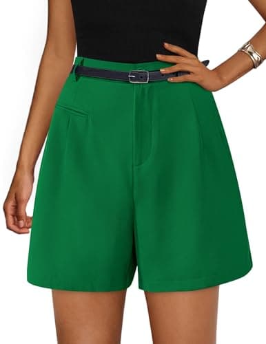 PRETTYGARDEN Shorts for Women Dressy 2026 Summer Elastic High Waisted Wide Leg Business Casual Work Shorts with Pockets (Green,Small) - Image 1