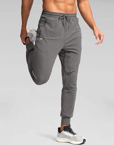Pudolla Mens Joggers with Zipper Pockets Men's Lightweight Sweatpants Gym Sweatpants Men Workout Runing Pants(Light Grey L) - Thumbnail 3