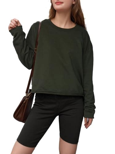 ALPSWARE Womens Crop Sweatshirt Long Sleeve Cropped T Shirts Crewneck Loose Fit Tops Trendy Fashion Army Green L - Image 1