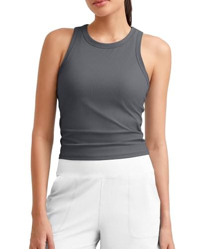 G4Free Women's Yoga Tops Athletic Racerback Tank Soft Breathable Stretchy Slim Fit for Gym Workout Pilates Running (Dark Gray,XXL) - Image 1