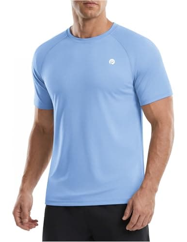 PINSPARK Tee Shirts Mens Short Sleeve Quick Dry Moisture Wicking Shirts for Men UPF 50+ Plain Novelty Cooling Casual T-Shirt S Light Blue - Image 1