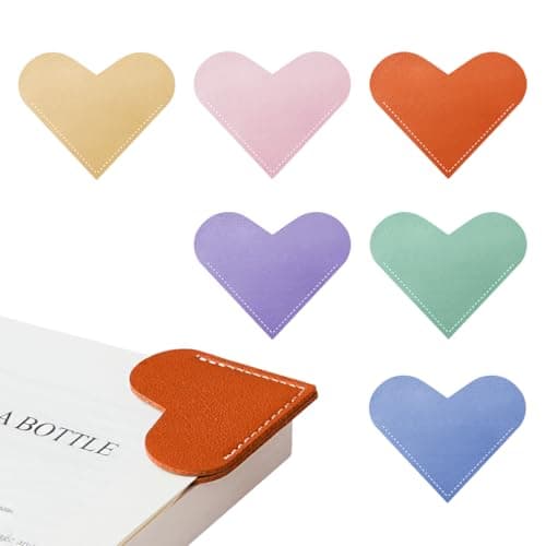 Leather Heart Bookmarks, HOMTEK 6pcs Cute Corner Page Book Marks for Reading Women, Book Lovers Teachers Students, Cute Handmade Reading Gifts(Love B-6pcs)