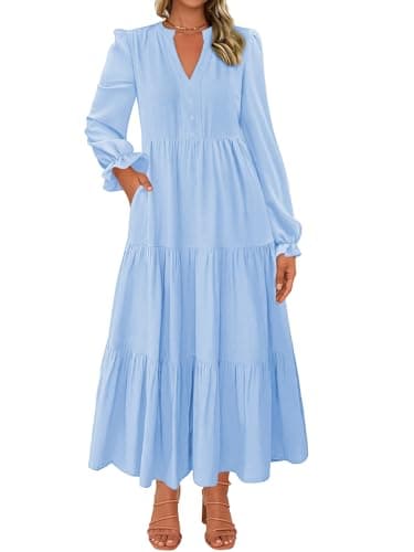 Lazysmile Long Sleeve Dress for Women Light Blue - Image 1